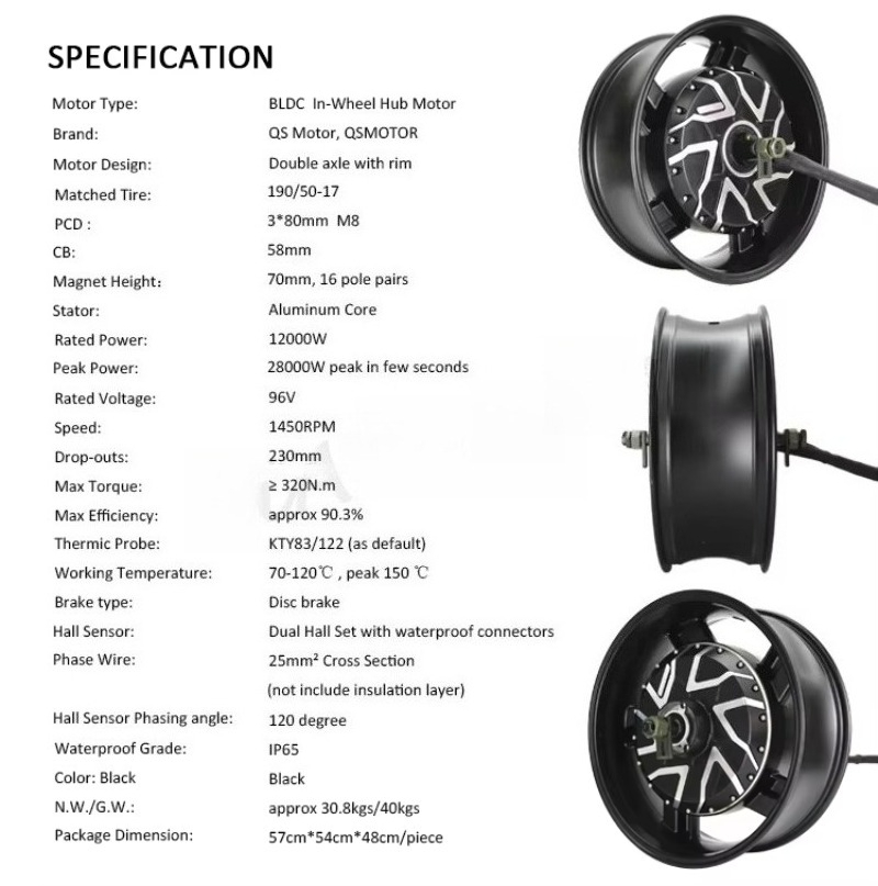 QSMOTOR 17X6.0 Cala 273 12000W – 12000W Electric Motorcycle Hub Motor recenzja i cena